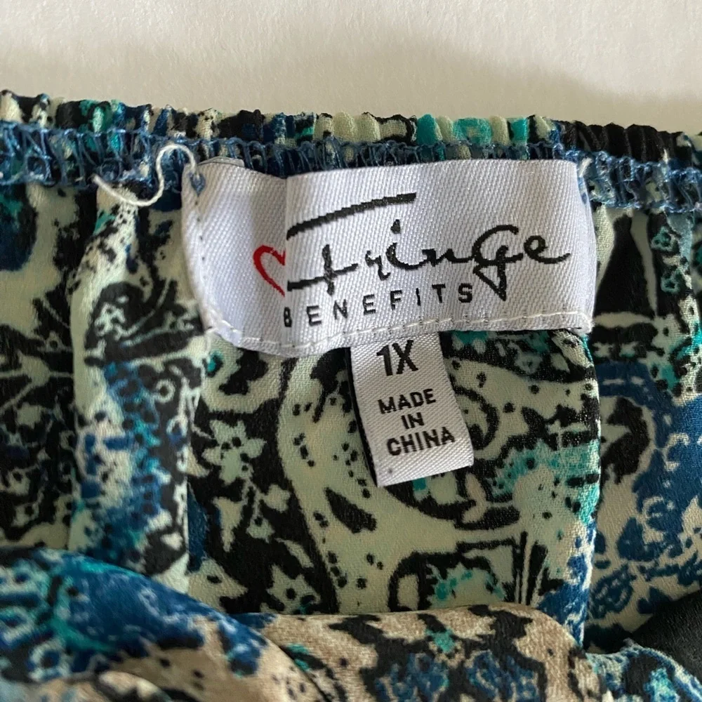 Fringe Benefits multi color off the shoulder blouse, Sz. 1X